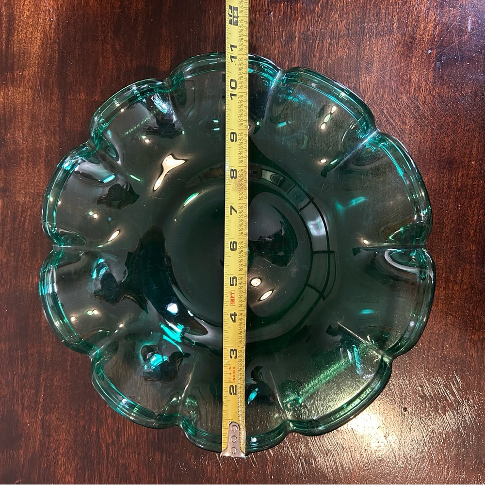 Scalloped Teal Glass Bowl - Picture 5 of 5